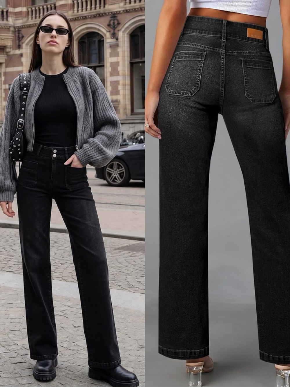 Sidefeel Black Wide Leg High Waisted Denim Jeans